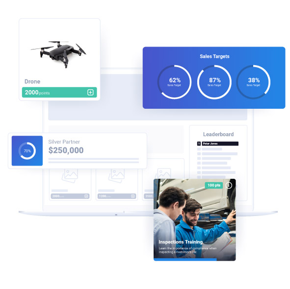 An integrated partner portal showing sales targets, eLearning, and rewards.